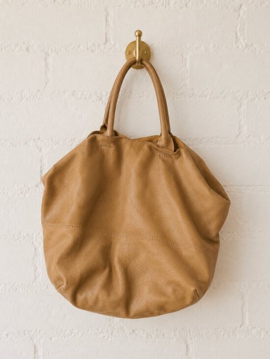 NewbarK Handbags - NewbarK Tan Leather Slouchy Oversized Tote Top Handle Bag Boho Luxe 90s Minimal